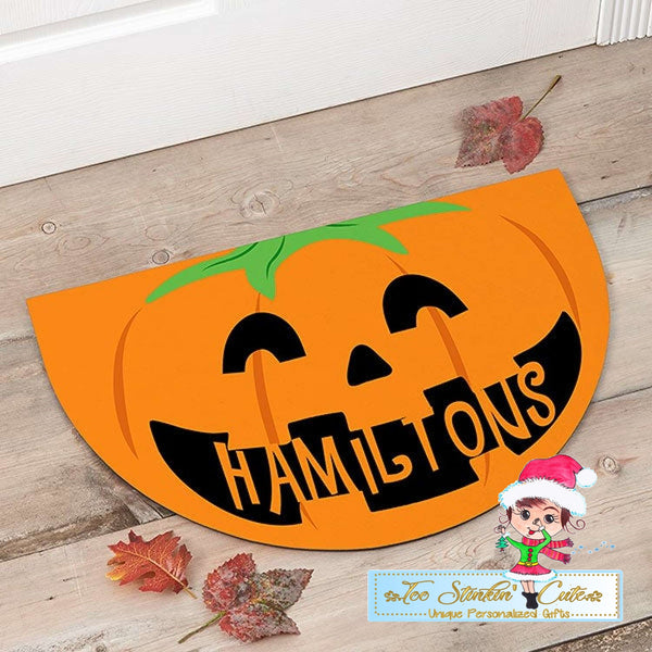 Personalized Happy Jack O'Lantern Half Round Doormat Rug