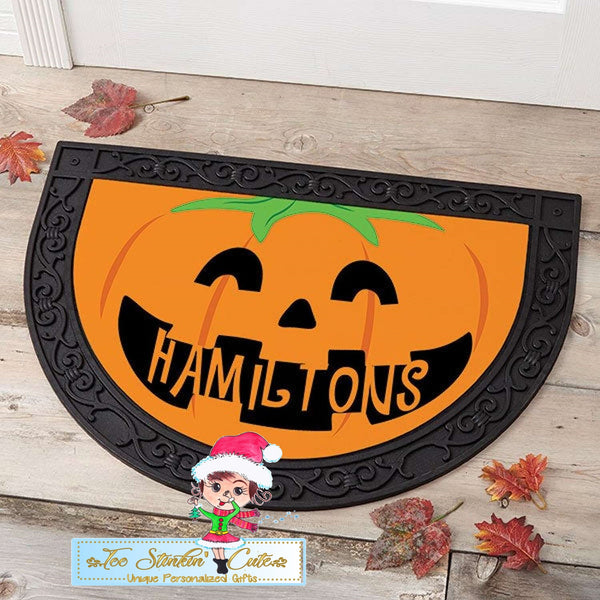 Personalized Happy Jack O'Lantern Half Round Doormat Rug