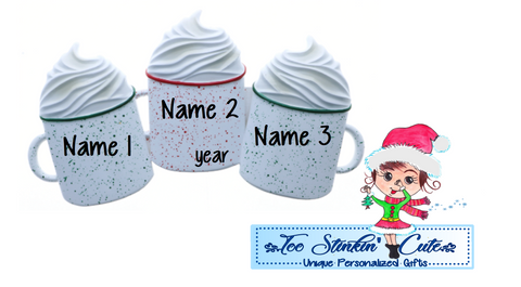 Cocoa Family of 3 Personalized Christmas Ornament|Hot Chocolate Ornament|Coffee Ornament|Marshmallow Ornament|Family of 3|Family Ornament