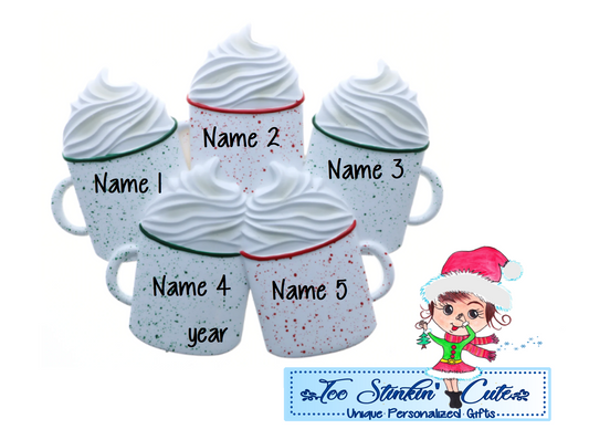 Cocoa Family of 5 Personalized Christmas Ornament|Hot Chocolate Ornament|Coffee Ornament|Marshmallow Ornament|Family of 6|Family Ornament