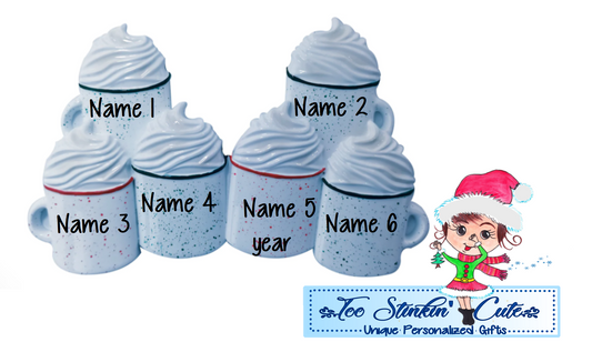 Cocoa Family of 6 Personalized Christmas Ornament|Hot Chocolate Ornament|Coffee Ornament|Marshmallow Ornament|Family of 6|Family Ornament