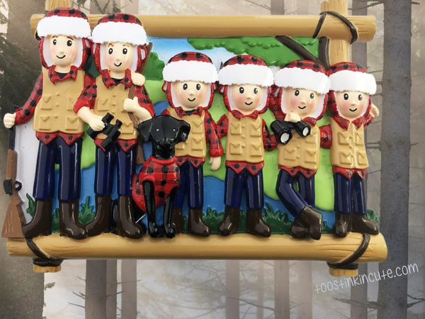 Hunting Family of 6 Personalized Christmas Ornament
