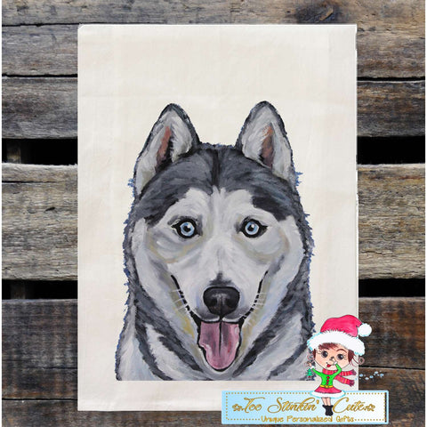 Set of 2 Husky Dog Flour Sack Towel/ Tea Towel