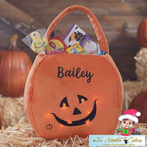 Light Up Pumpkin Personalized Halloween Trick or Treat Basket