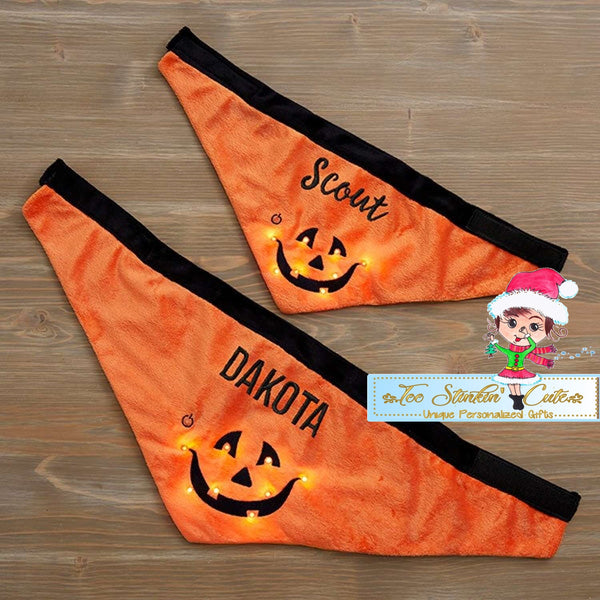 Personalized Halloween Dog Bandana Light Up LED Pumpkin