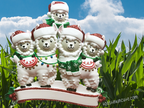 Llama Family of 5 Personalized Christmas Ornament