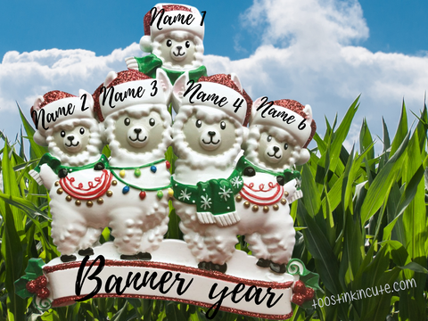 Llama Family of 5 Personalized Christmas Ornament