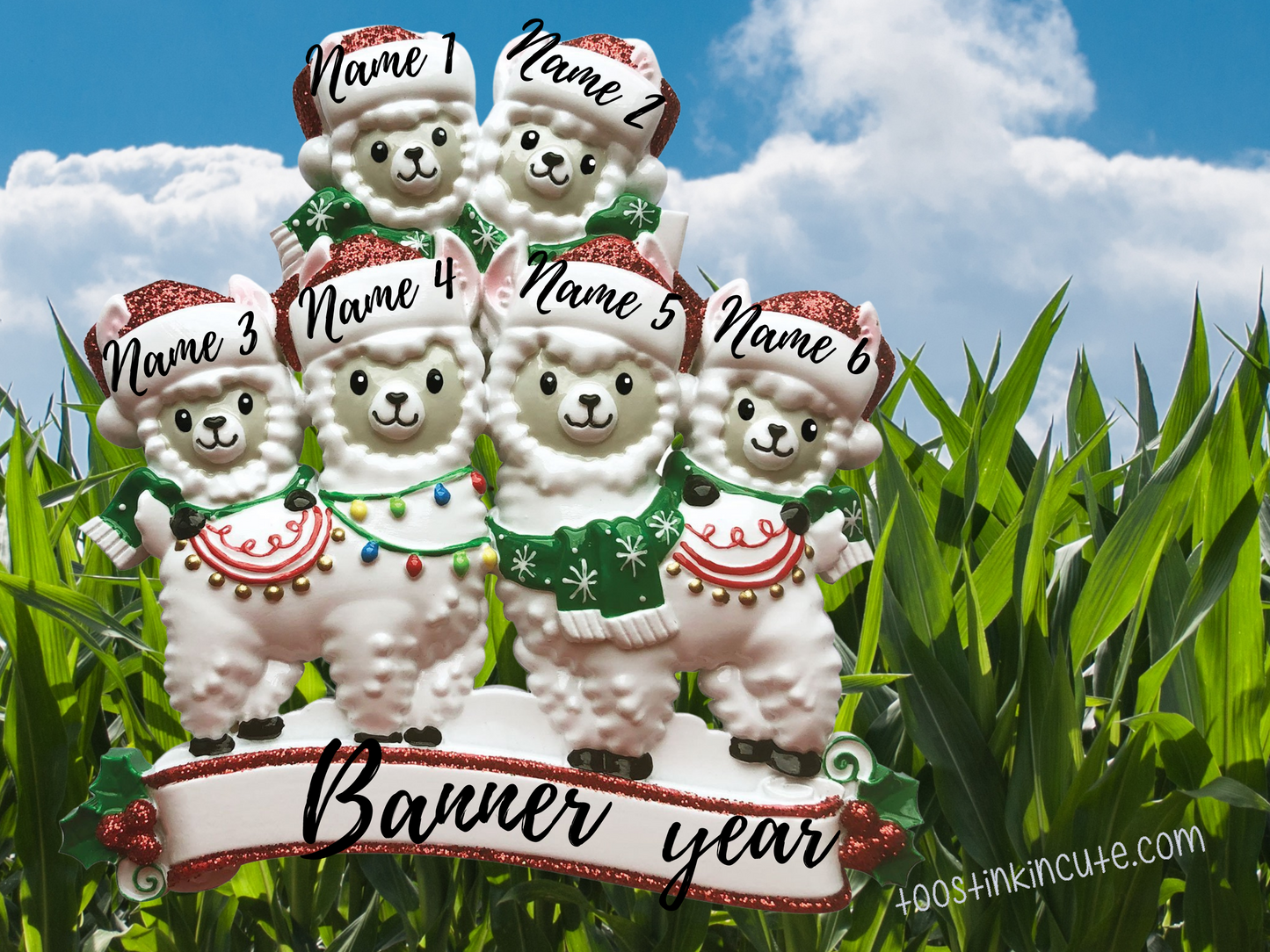 Llama Family of 6 Personalized Christmas Ornament