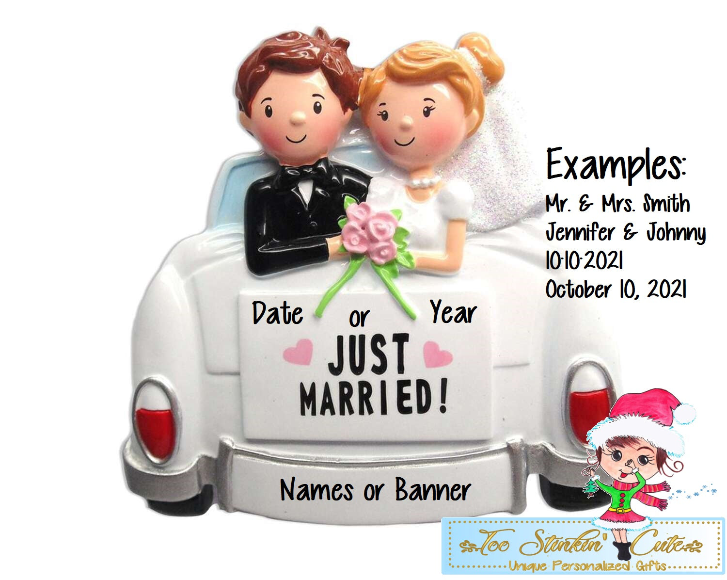 Just Married Car Couple Personalized Christmas Ornament