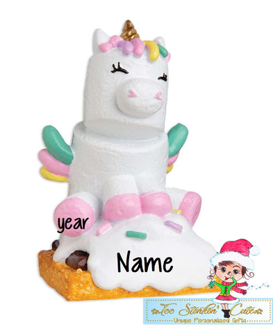 Marshmallow Unicorn Personalized Christmas Ornament