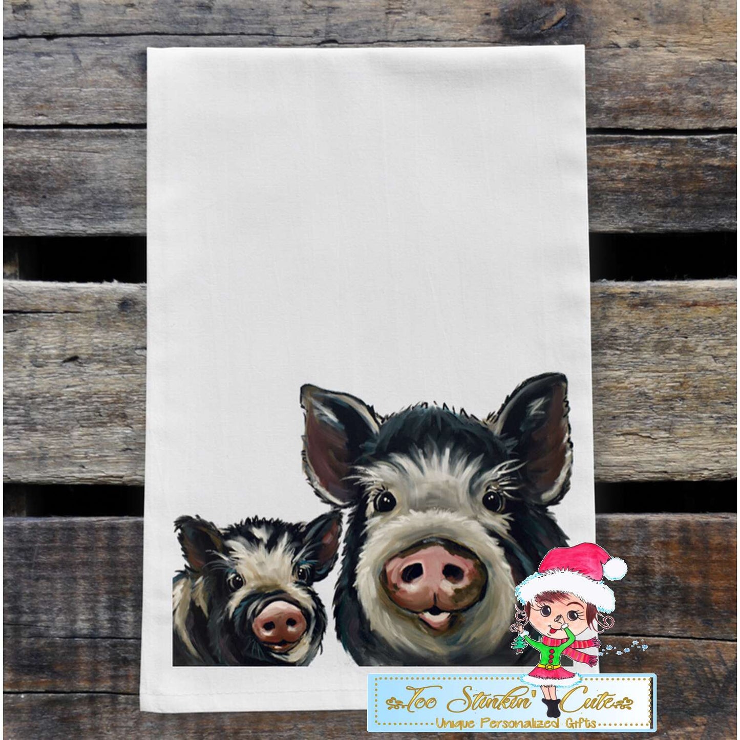 Mom & Baby Pig Flour Sack Towel/ Tea Towel