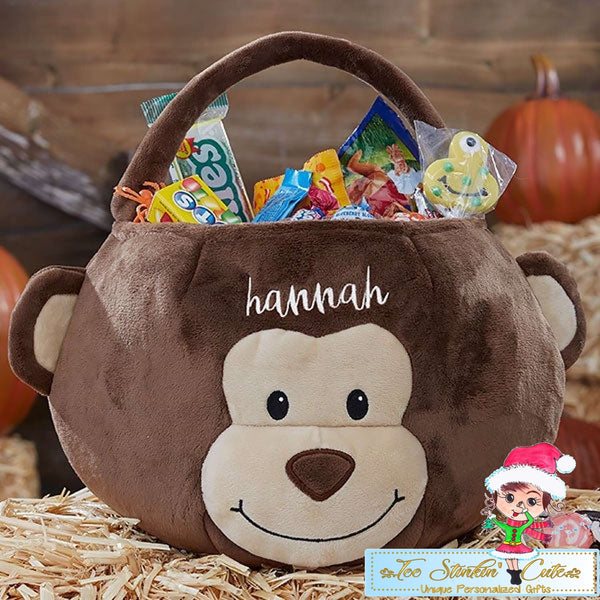 Plush Monkey Personalized Halloween Trick or Treat Basket