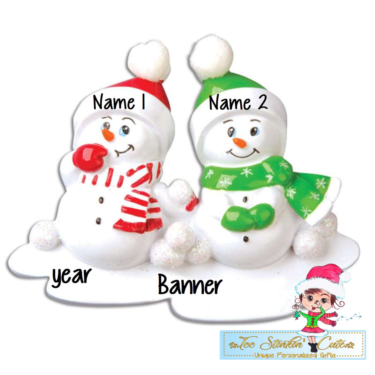 Naughty or Nice Snowman Couple Friends Personalized Christmas Ornament