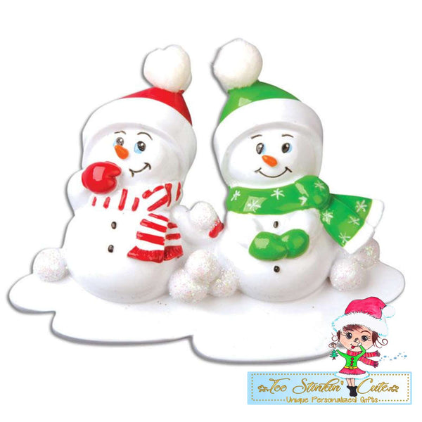 Naughty or Nice Snowman Couple Friends Personalized Christmas Ornament