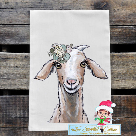 Neutral Goat with Flowers Flour Sack Towel/ Tea Towel