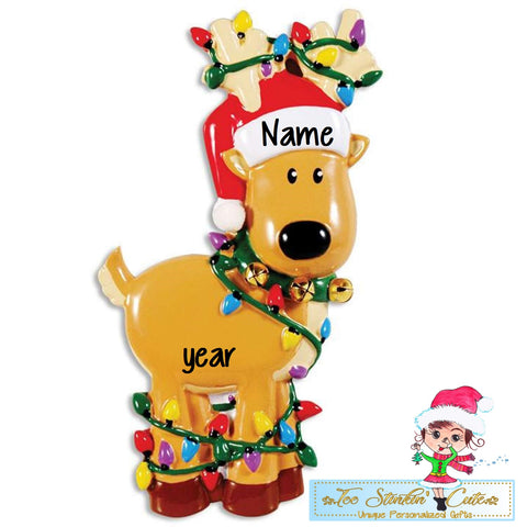 Deer Tangled In Lights Personalized Christmas Ornament