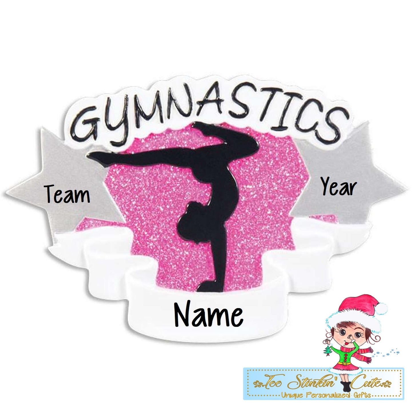 Pink Glitter Gymnastics Girl Gymnast Personalized Christmas Ornament