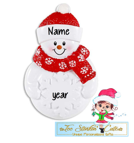 Personalized Christmas Ornament Snowman with Snowflake /Children Kids Single Individual + Free Shipping!