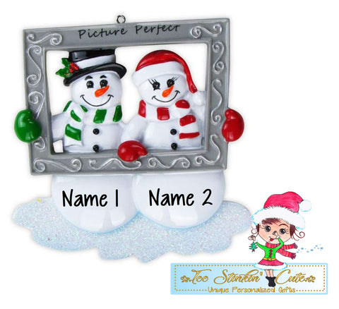 Snowman Couple with Frame/ Wedding/ Engaged/ Friends Personalized Christmas Ornament