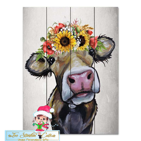 Cow with Sunflowers Pallet Wood Home Decor