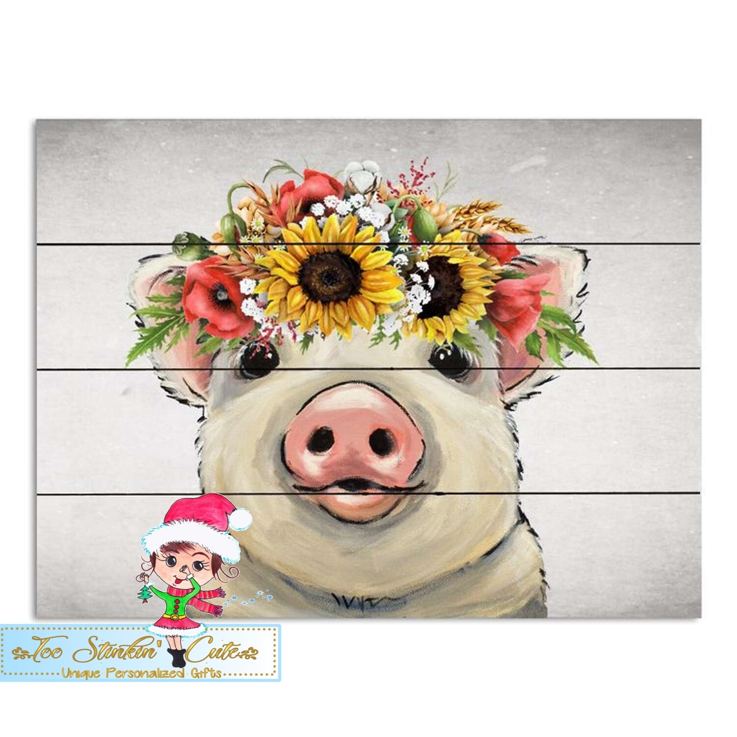Pig with Sunflowers Pallet Wood Home Decor