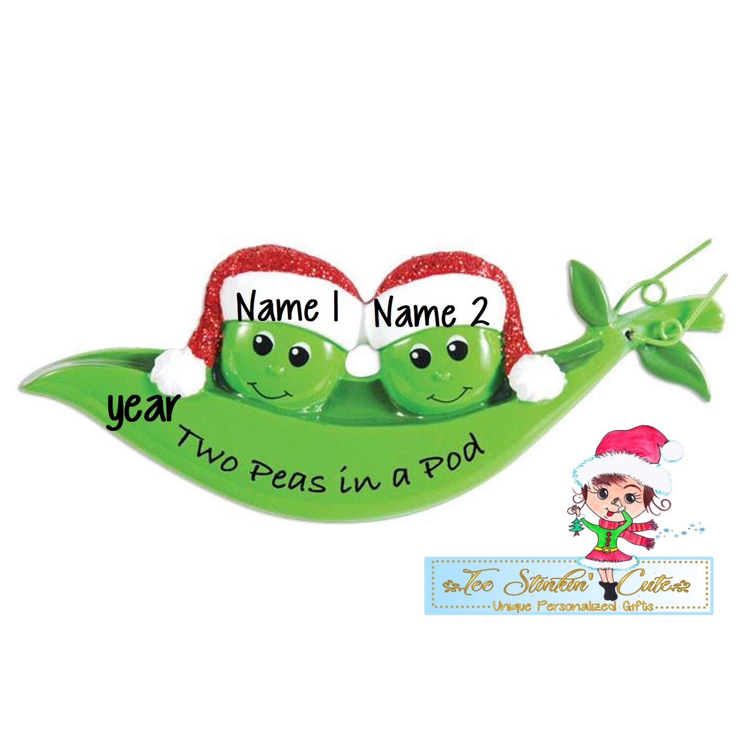 Pea Pod Family of 2/ Two Peas in a Pod! Personalized Christmas Ornament