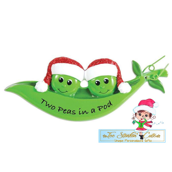 Pea Pod Family of 2/ Two Peas in a Pod! Personalized Christmas Ornament