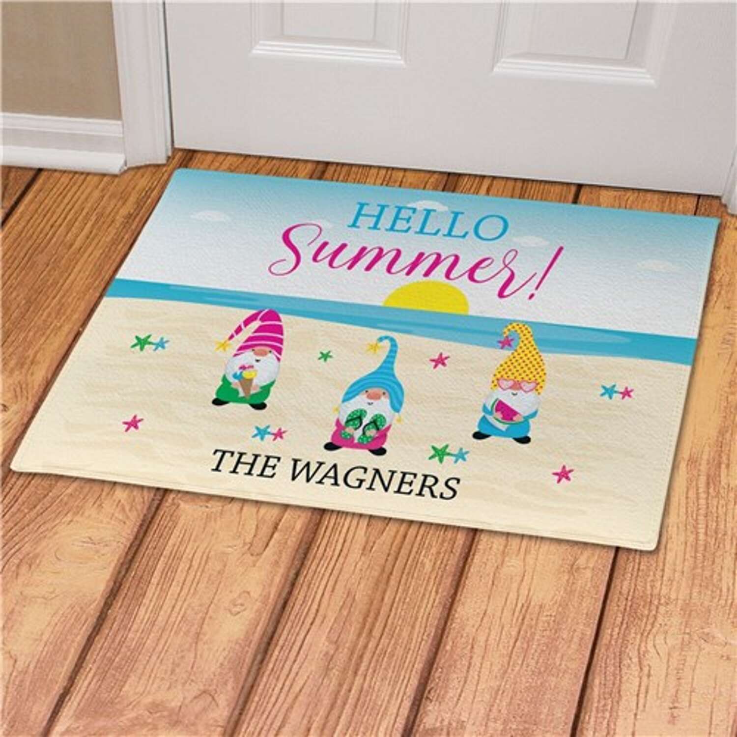Hello Summer Gnomes Personalized Doormat
