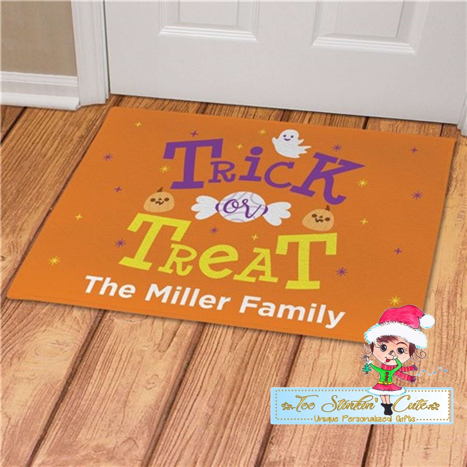 Personalized Orange Trick or Treat Doormat