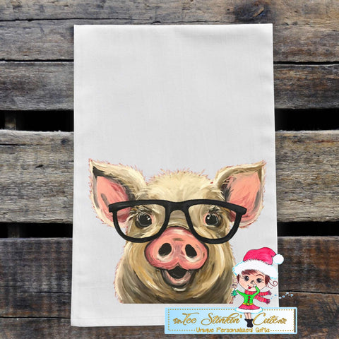 Farmhouse Pig with Glasses Flour Sack Towel/ Tea Towel