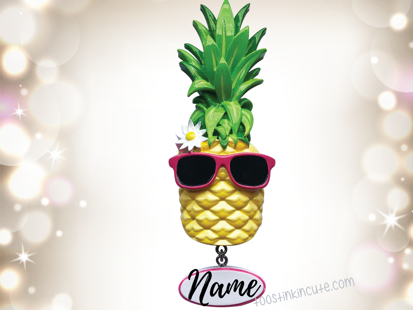 Pineapple with Sunglasses Personalized Christmas Ornament