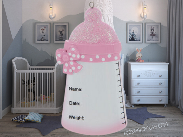 Child Pink Girl Baby Bottle Personalized Christmas Ornament