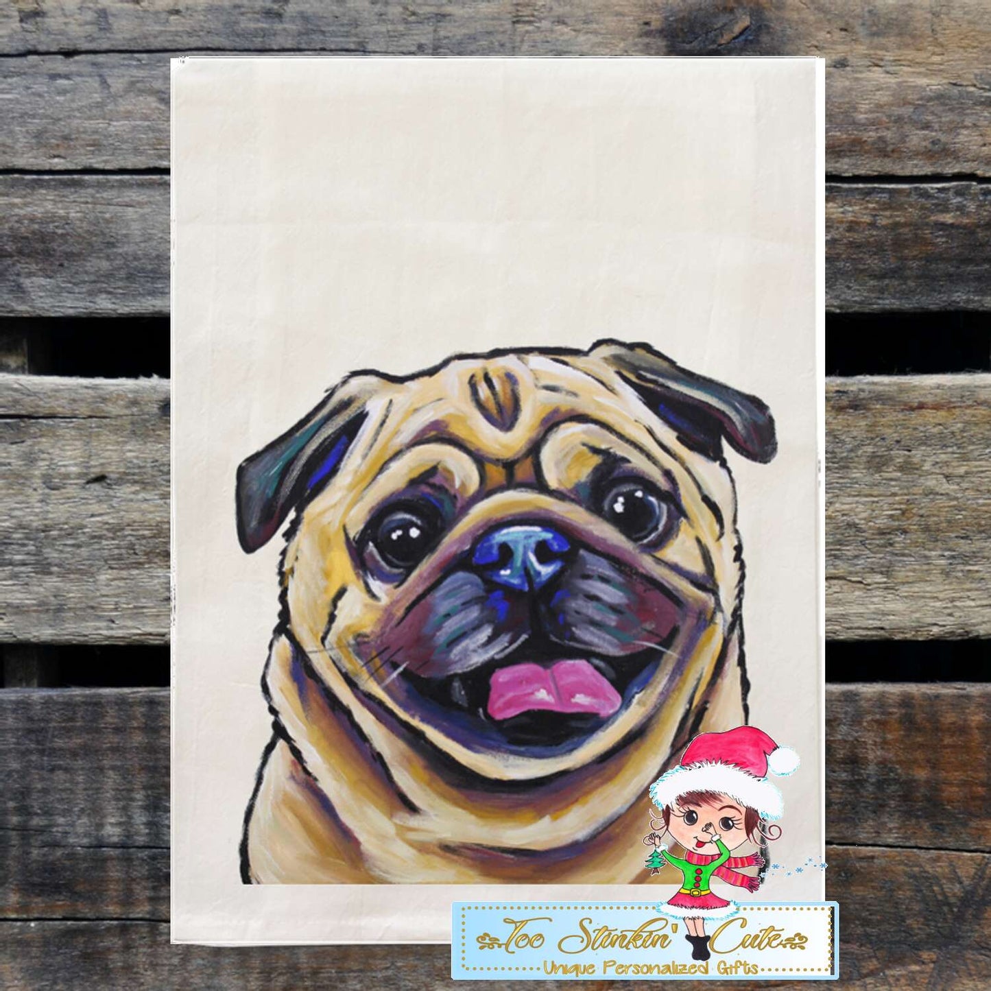 Set of 2 Pug Dog Flour Sack Towel/ Tea Towel