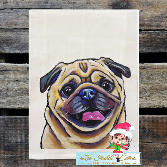 Set of 2 Pug Dog Flour Sack Towel/ Tea Towel