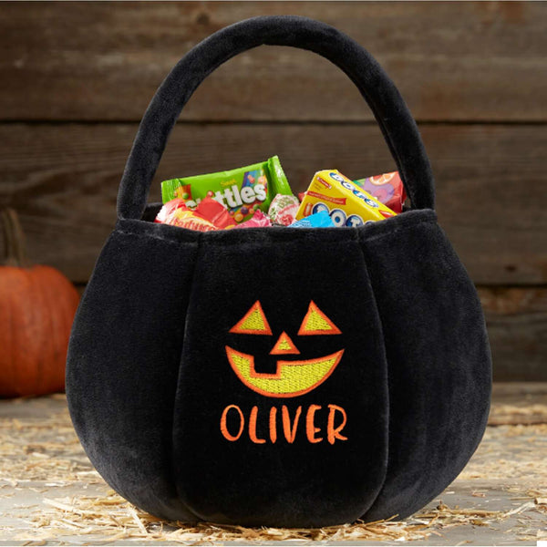 Plush Pumpkin Personalized Halloween Trick or Treat Bag|Pumpkin Candy Bag|Halloween Tote Bag|Halloween Candy Bag|Trick or Treat Bucket