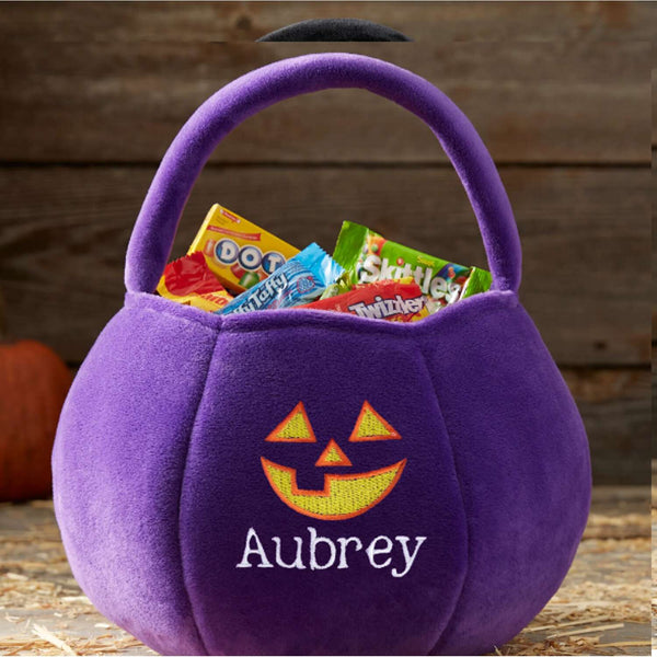 Plush Pumpkin Personalized Halloween Trick or Treat Bag|Pumpkin Candy Bag|Halloween Tote Bag|Halloween Candy Bag|Trick or Treat Bucket