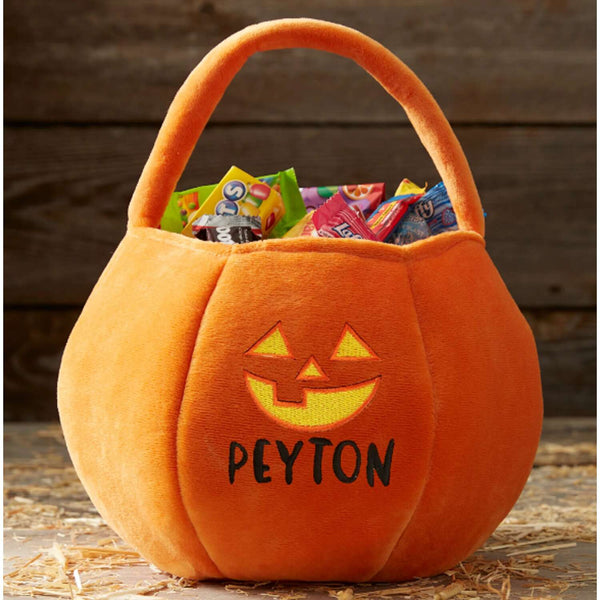 Plush Pumpkin Personalized Halloween Trick or Treat Bag|Pumpkin Candy Bag|Halloween Tote Bag|Halloween Candy Bag|Trick or Treat Bucket