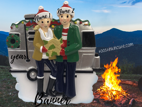 RV Camper Family of 2 Personalized Christmas Ornament Camping