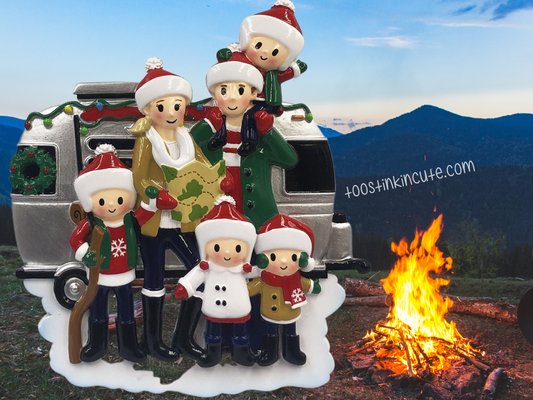 RV Camper Family of 6 Personalized Christmas Ornament Camping