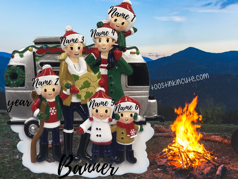 RV Camper Family of 6 Personalized Christmas Ornament Camping