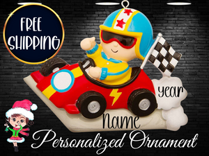 Personalized Kids Race Car Ornament,Custom Racing Ornament,Boy Ornament,Sports Car Ornament,Car Racing Ornament,Childrens Racer Ornament