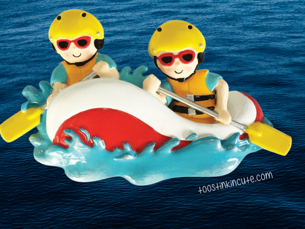 White Water Rafting Family of 2 Personalized Christmas Ornament