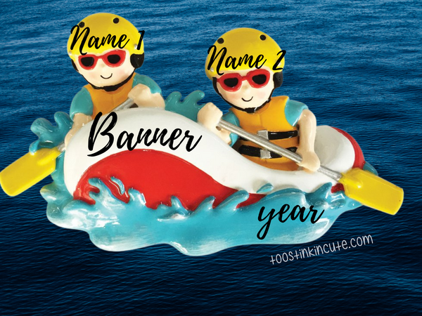 White Water Rafting Family of 2 Personalized Christmas Ornament