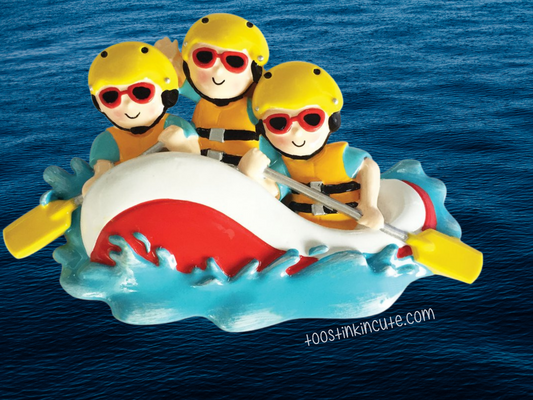 White Water Rafting Family of 3 Personalized Christmas Ornament