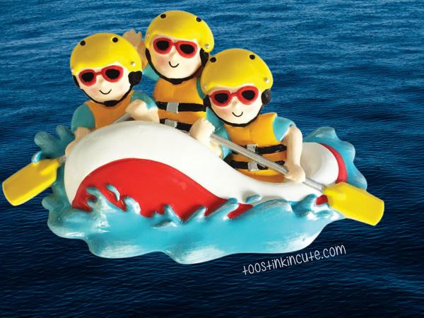 White Water Rafting Family of 3 Personalized Christmas Ornament