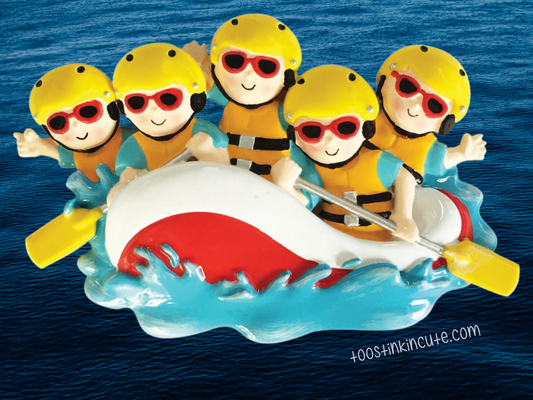 White Water Rafting Family of 5 Personalized Christmas Ornament