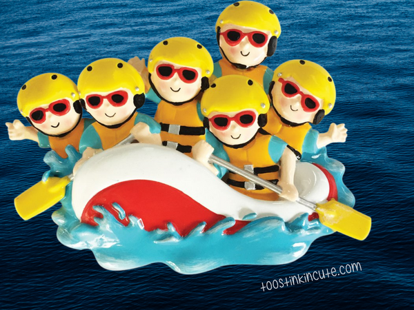 White Water Rafting Family of 6 Personalized Christmas Ornament