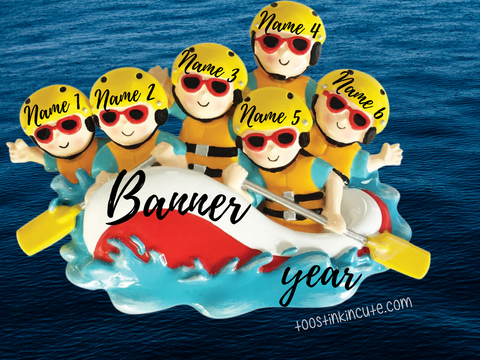 White Water Rafting Family of 6 Personalized Christmas Ornament