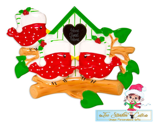 Red Bird Family of 3 Personalized Christmas Ornament
