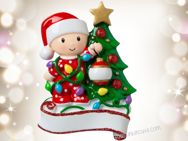 Red Decorating Tree Personalized Christmas Ornament